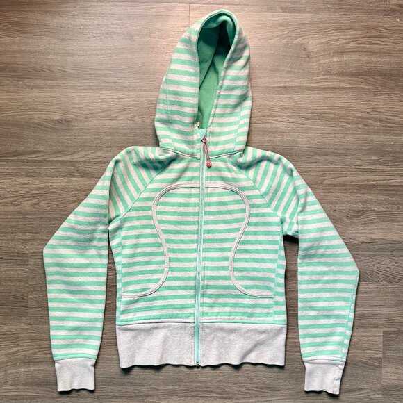 Lululemon Women's Scuba Full-Zip Hoodie - Green / White Striped - Picture 1 of 6